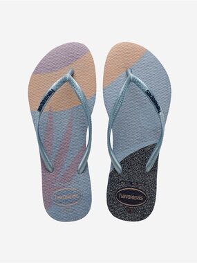Havaianas Slim Palette Glow Multicolor Flip Flops Light Blue Shimmer